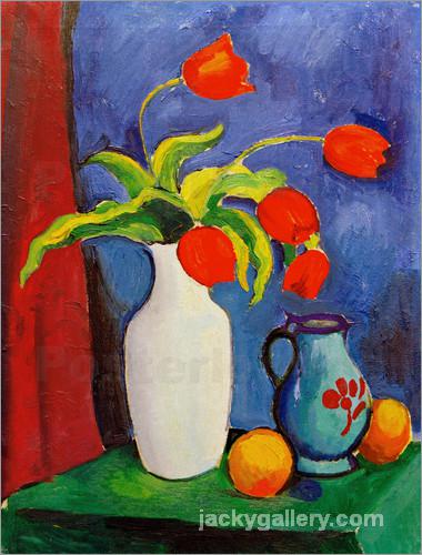 Rote Tulpen in weiber Vase, August Macke painting